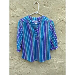 Vintage 80s vertical striped colorful blouse for women